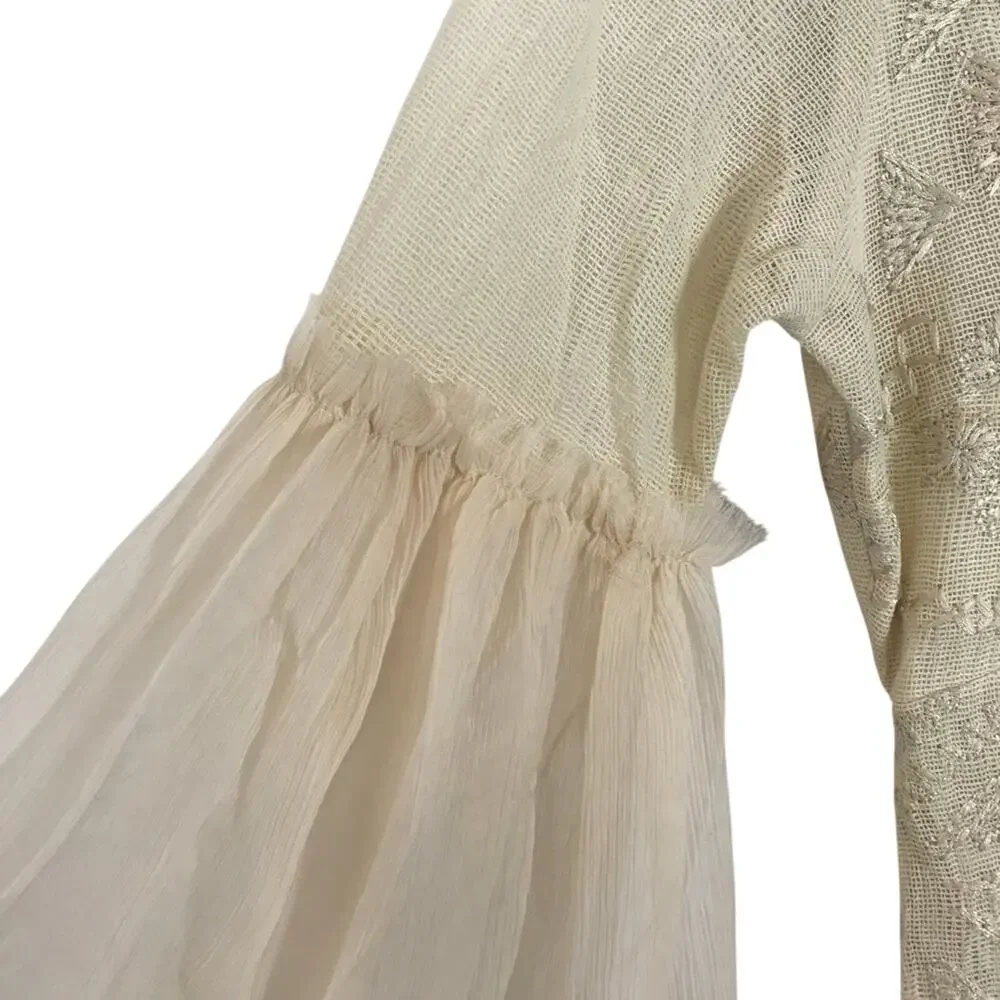 Free People Cleo Embroidered Mini Dress Bell Sleeves Open Back Size 0 NEW